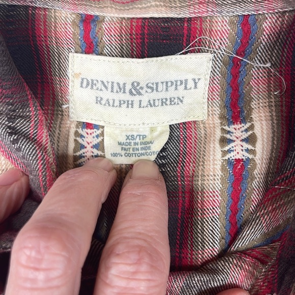 Ralph Lauren Denim & Supply Tan Red Western Plaid Flannel Buttondown Size XS - Picture 7 of 9